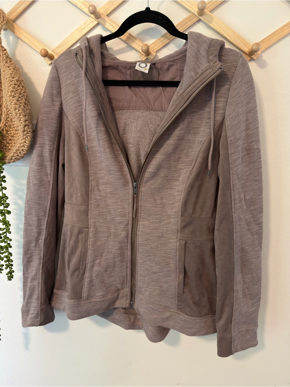 Akemi + Kin Abbe Full Zip Hoodie Medium Mauve Taupe Hooded Jacket - Picture 3 of 12